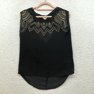 Ecote Shirt Womens Small Black Gold Sheer Embellished Urban Outfitters Cut Out